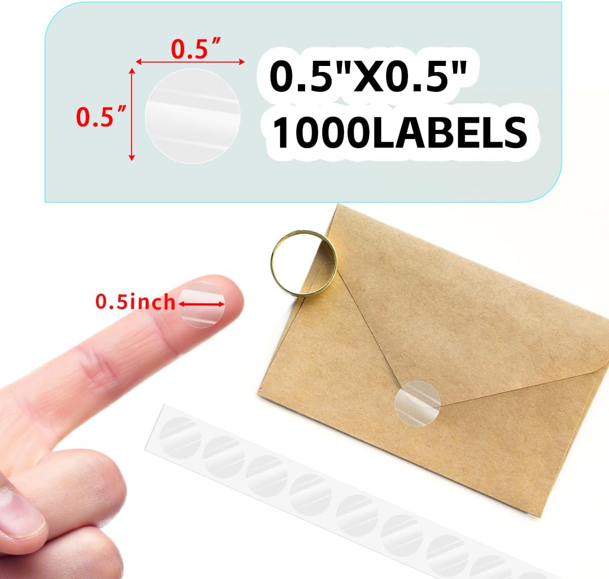 0.5 inch Round Clear Circle Dot Sticker, 1000pcs Transparent Adhesive Label | 1.3cm Translucent Wafer Package Seals, Permanent Adhesive, Easy Peel And Stick, Great For Envelope, Cosmetic Box, Gift Bag