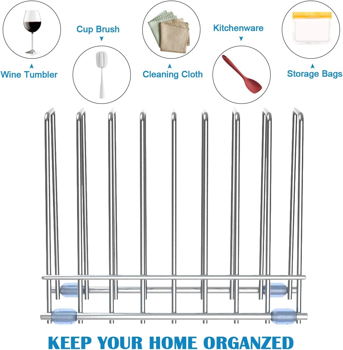 Reusable Storage Bags Rack, Drying Rack for Storage Bags, Stainless Stand for Reusable Freezer Containers & Vacuum Sealer Bags , File Organizer Desktop Storage, Kitchen Storage & Organization (Silver)