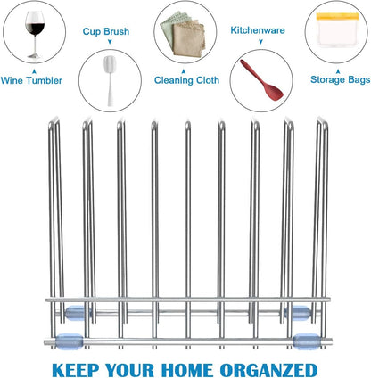 Reusable Storage Bags Rack, Drying Rack for Storage Bags, Stainless Stand for Reusable Freezer Containers & Vacuum Sealer Bags , File Organizer Desktop Storage, Kitchen Storage & Organization (Silver)