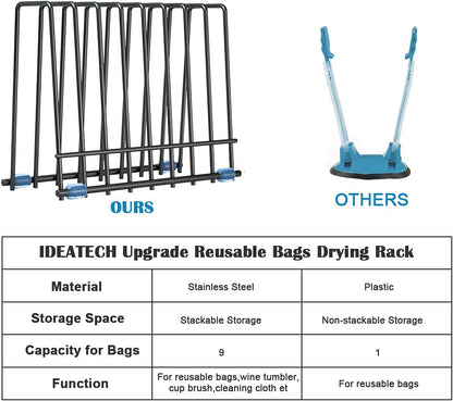Reusable Storage Bags Rack, Drying Rack for Storage Bags, Stainless Stand for Reusable Freezer Containers & Vacuum Sealer Bags , File Organizer Desktop Storage, Kitchen Storage & Organization (Silver)