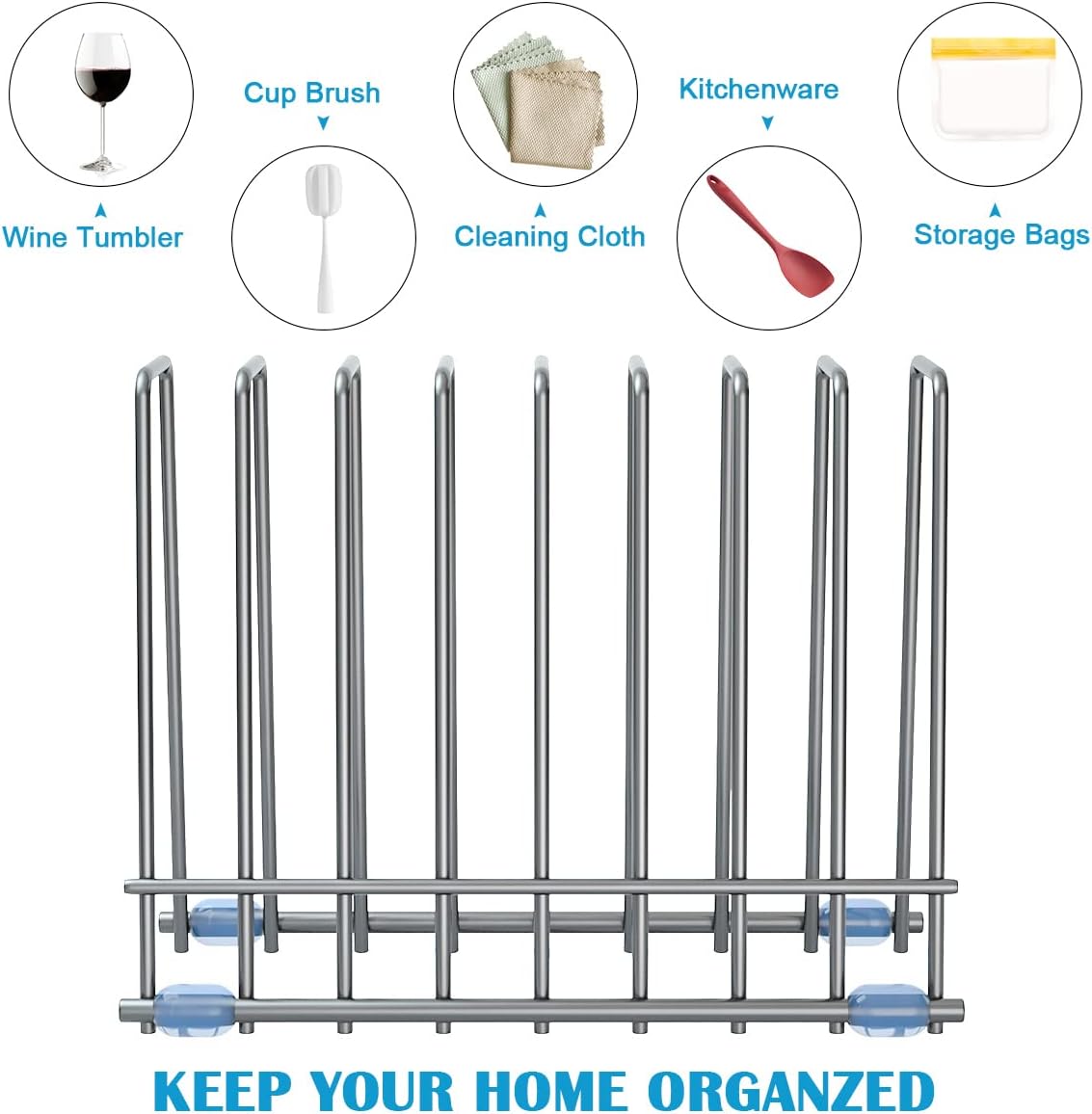 Reusable Storage Bags Rack, Drying Rack for Storage Bags, Stainless Stand for Reusable Freezer Containers & Vacuum Sealer Bags , File Organizer Desktop Storage, Kitchen Storage & Organization (Silver)