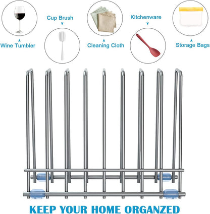 Reusable Storage Bags Rack, Drying Rack for Storage Bags, Stainless Stand for Reusable Freezer Containers & Vacuum Sealer Bags , File Organizer Desktop Storage, Kitchen Storage & Organization (Silver)