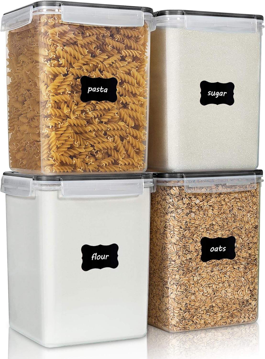 5.2L Flour Sugar Storage Containers, 4 PCS, Black