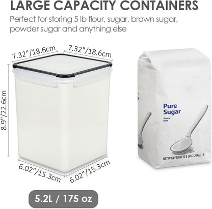 5.2L Flour Sugar Storage Containers, 4 PCS, Black