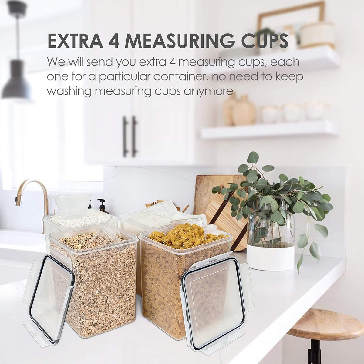 5.2L Flour Sugar Storage Containers, 4 PCS, Black