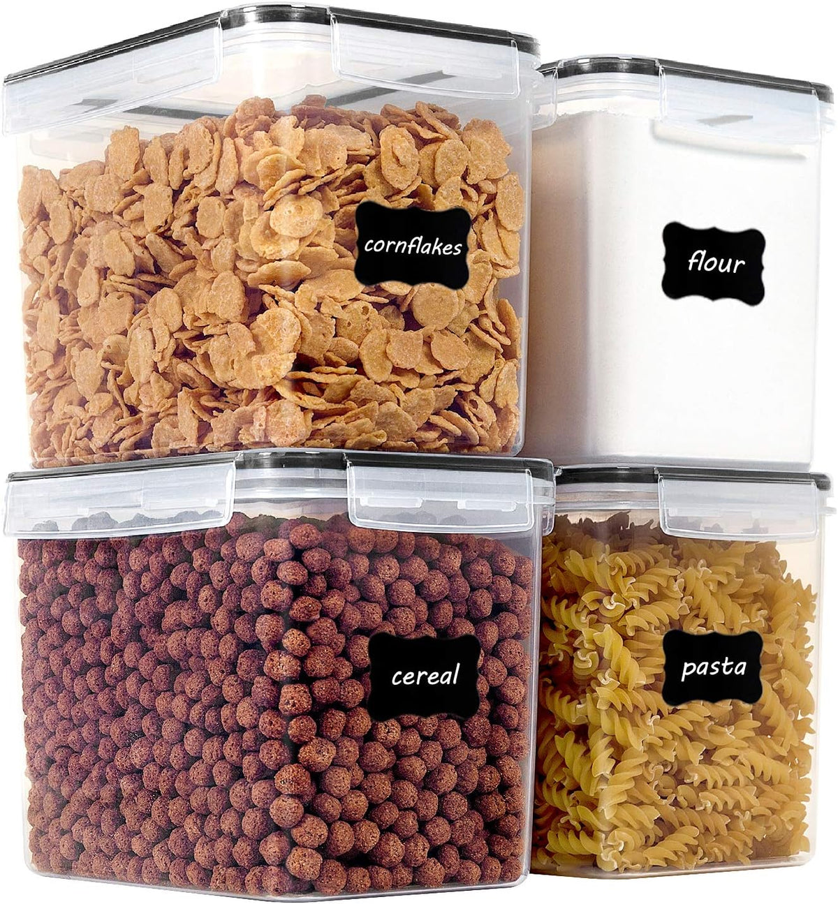 5.2L Flour Sugar Storage Containers, 4 PCS, Black