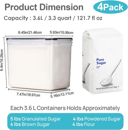 5.2L Flour Sugar Storage Containers, 4 PCS, Black