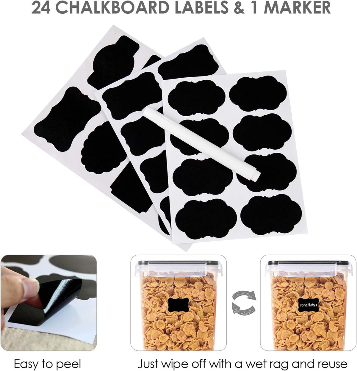 5.2L Flour Sugar Storage Containers, 4 PCS, Black