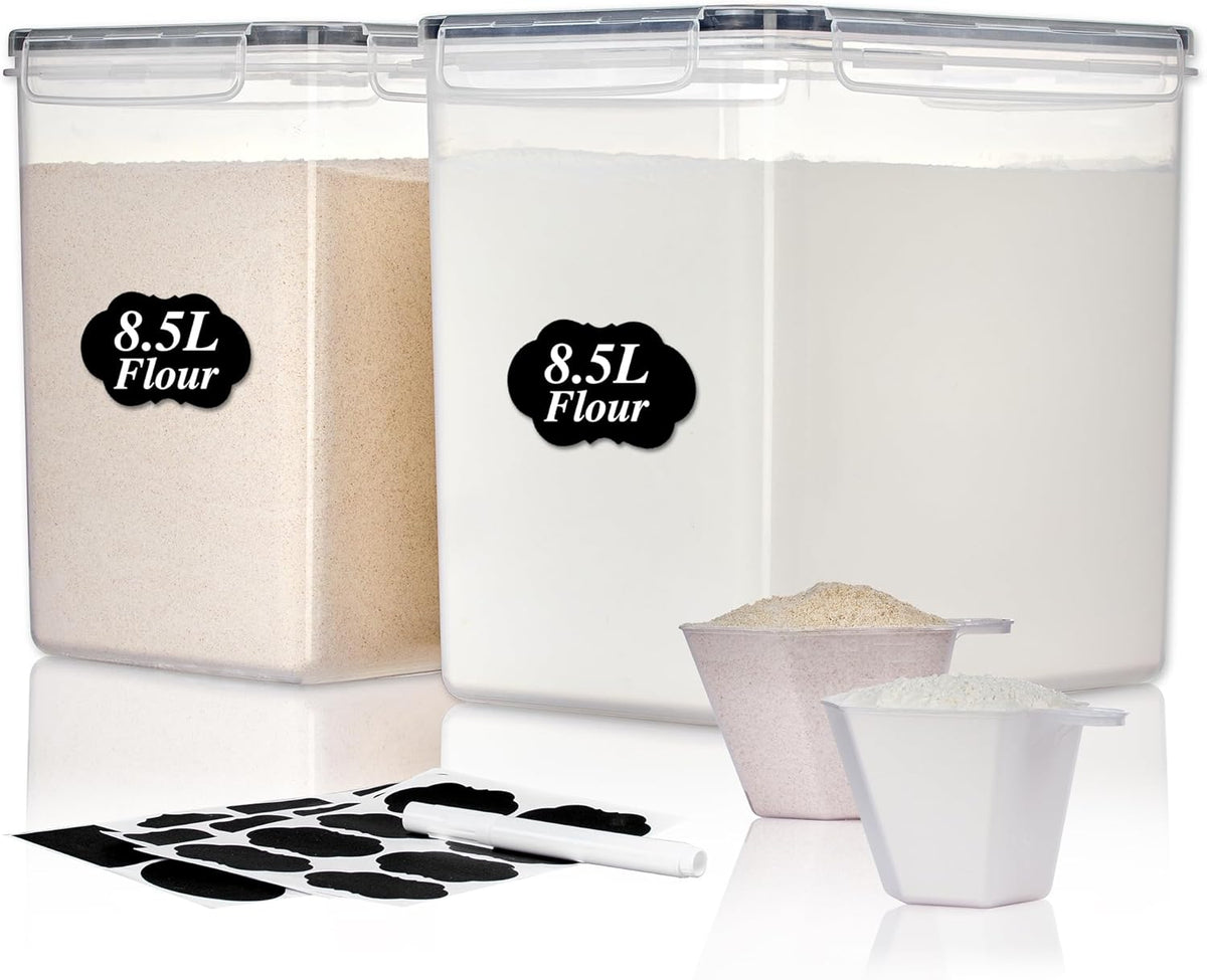 5.2L Flour Sugar Storage Containers, 4 PCS, Black