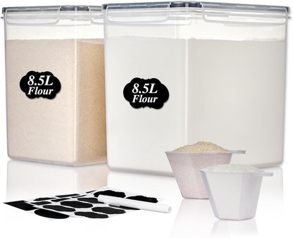 5.2L Flour Sugar Storage Containers, 4 PCS, Black