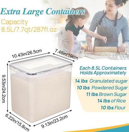 5.2L Flour Sugar Storage Containers, 4 PCS, Black