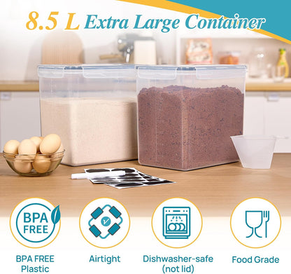 5.2L Flour Sugar Storage Containers, 4 PCS, Black