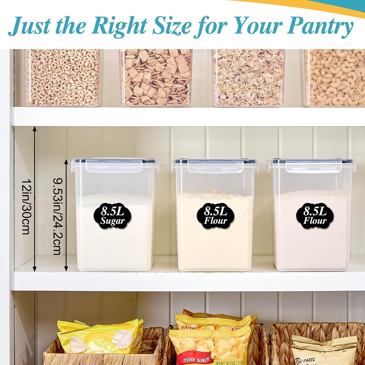 5.2L Flour Sugar Storage Containers, 4 PCS, Black