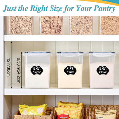 5.2L Flour Sugar Storage Containers, 4 PCS, Black
