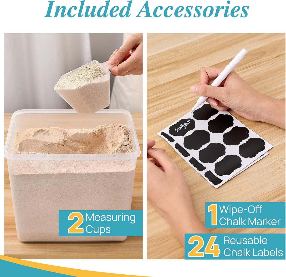 5.2L Flour Sugar Storage Containers, 4 PCS, Black