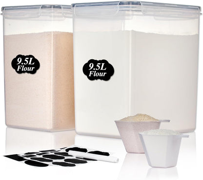 5.2L Flour Sugar Storage Containers, 4 PCS, Black