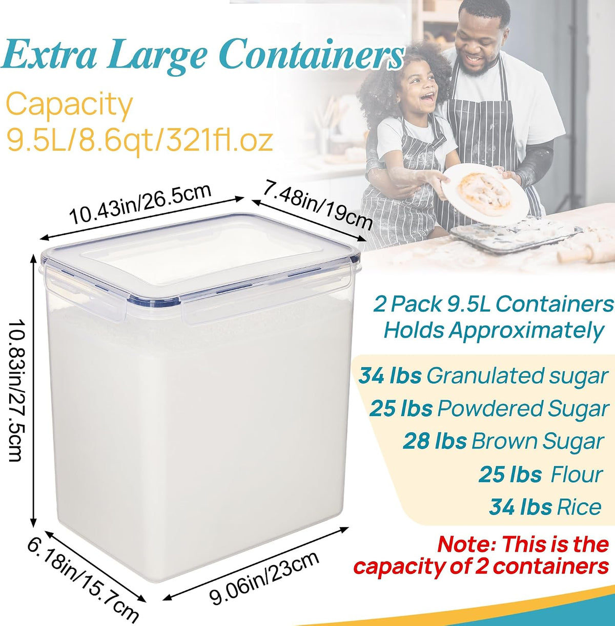 5.2L Flour Sugar Storage Containers, 4 PCS, Black