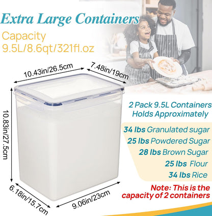 5.2L Flour Sugar Storage Containers, 4 PCS, Black