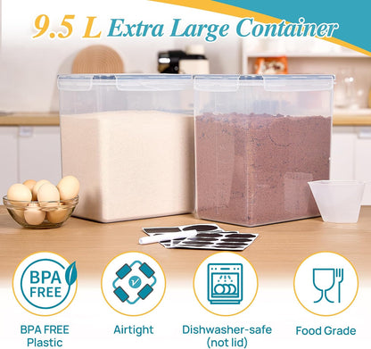 5.2L Flour Sugar Storage Containers, 4 PCS, Black