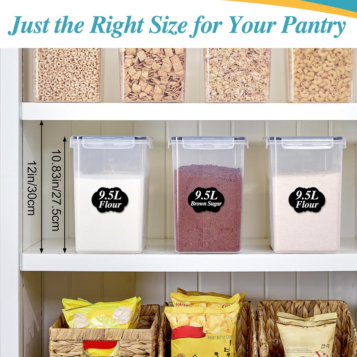 5.2L Flour Sugar Storage Containers, 4 PCS, Black