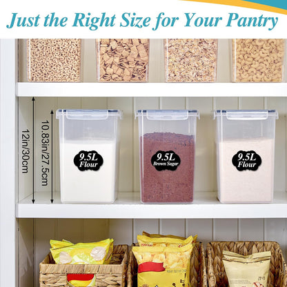 5.2L Flour Sugar Storage Containers, 4 PCS, Black