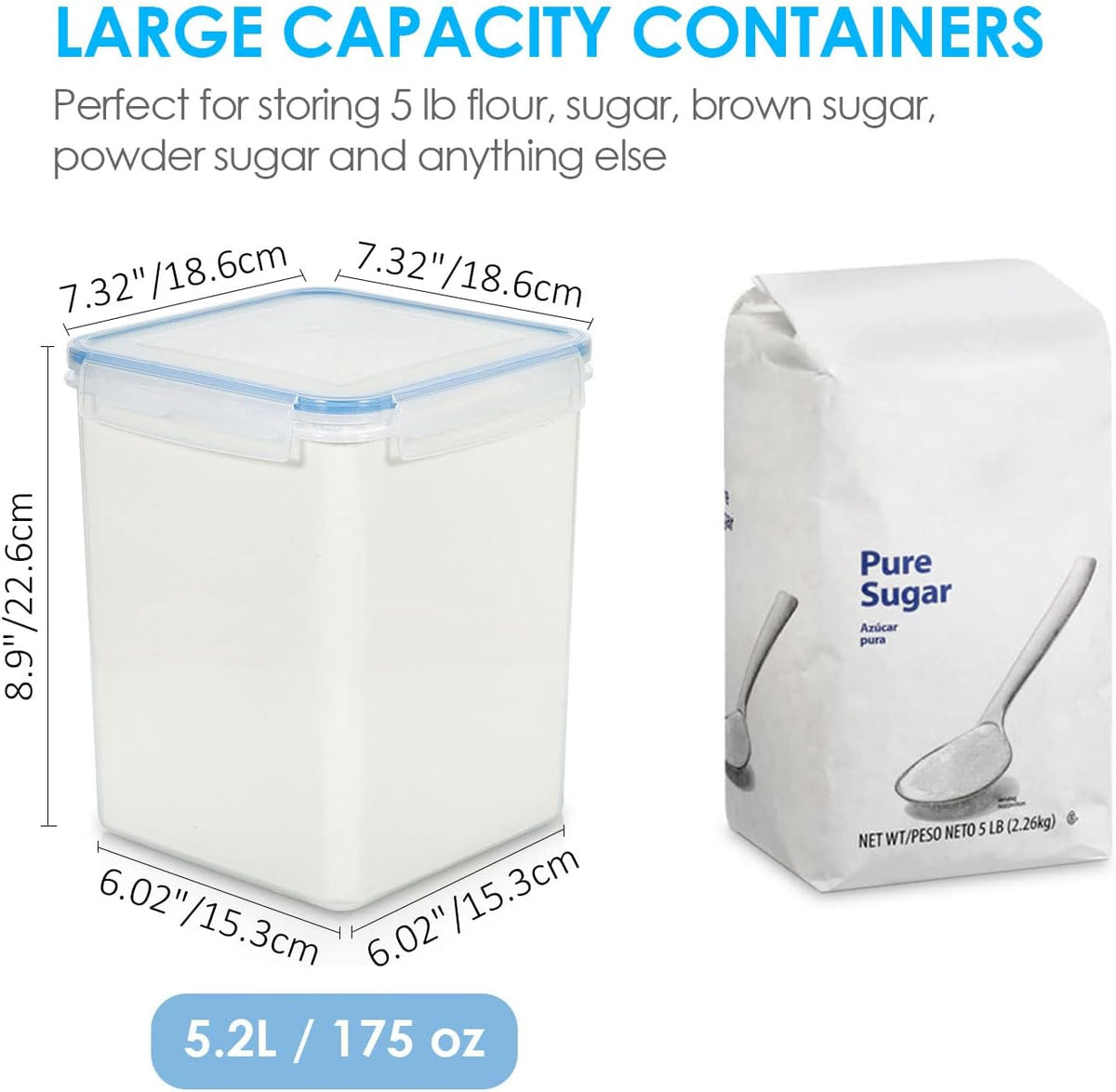 5.2L Flour Sugar Storage Containers, 4 PCS, Black