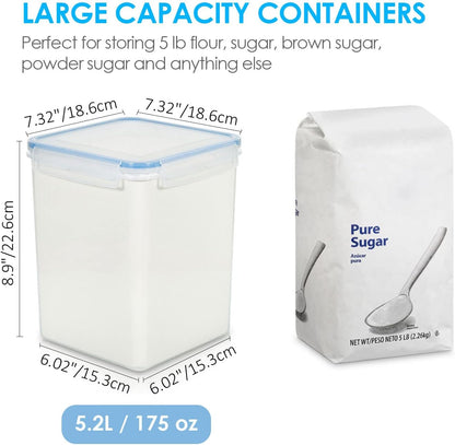 5.2L Flour Sugar Storage Containers, 4 PCS, Black