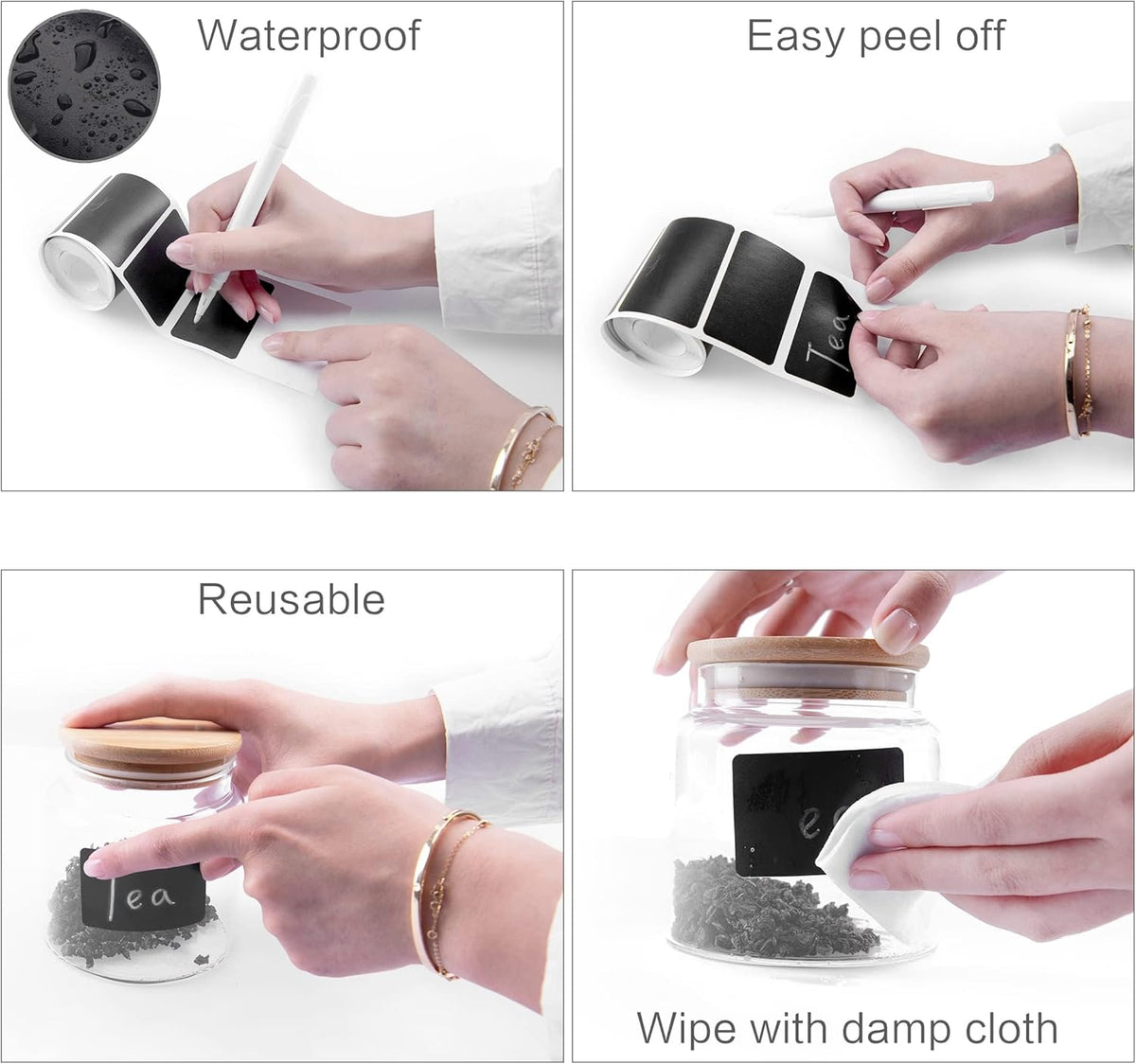 Chalkboard Labels, 120 Pcs Black Reusable Waterproof Labels Stickers, Kitchen Pantry Sticker for Containers, Mason Jars, Condiments, Food Storage (Rectangle)