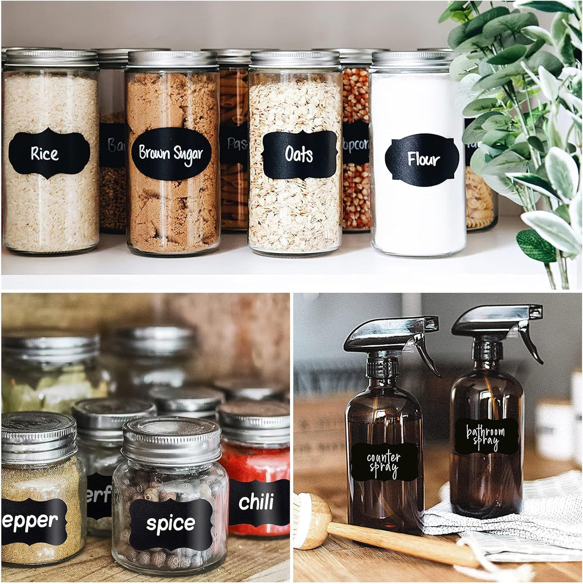 Chalkboard Labels, 120 Pcs Black Reusable Waterproof Labels Stickers, Kitchen Pantry Sticker for Containers, Mason Jars, Condiments, Food Storage (Rectangle)