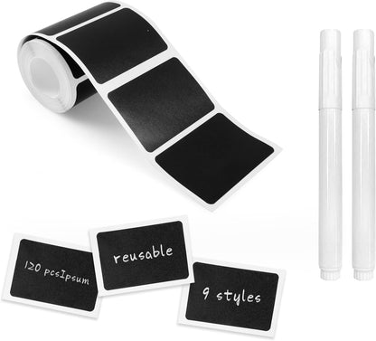 Chalkboard Labels, 120 Pcs Black Reusable Waterproof Labels Stickers, Kitchen Pantry Sticker for Containers, Mason Jars, Condiments, Food Storage (Rectangle)