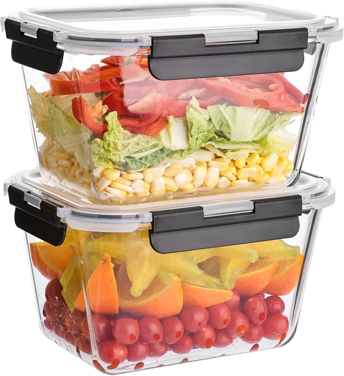 Glass Food Storage Containers with Lids, Meal Prep Containers, Airtight Bento Boxes with Leak Proof Locking for Microwave, Oven, Freezer and Dishwasher, BPA Free