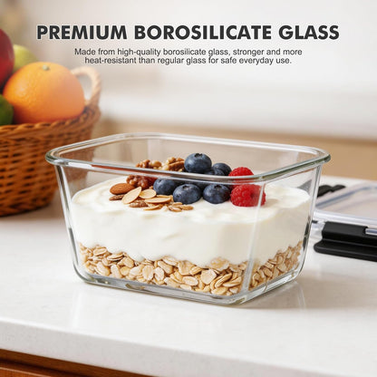 Glass Food Storage Containers with Lids, Meal Prep Containers, Airtight Bento Boxes with Leak Proof Locking for Microwave, Oven, Freezer and Dishwasher, BPA Free