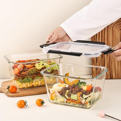 Glass Food Storage Containers with Lids, Meal Prep Containers, Airtight Bento Boxes with Leak Proof Locking for Microwave, Oven, Freezer and Dishwasher, BPA Free