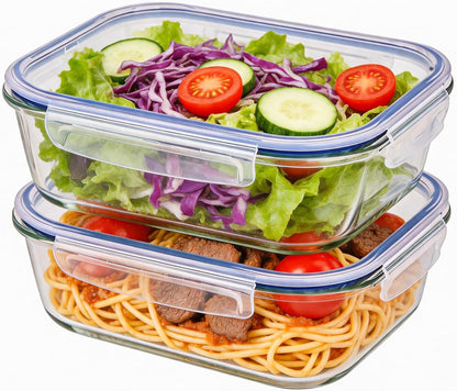 Glass Food Storage Containers with Lids, Meal Prep Containers, Airtight Bento Boxes with Leak Proof Locking for Microwave, Oven, Freezer and Dishwasher, BPA Free
