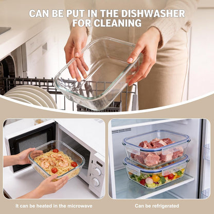 Glass Food Storage Containers with Lids, Meal Prep Containers, Airtight Bento Boxes with Leak Proof Locking for Microwave, Oven, Freezer and Dishwasher, BPA Free