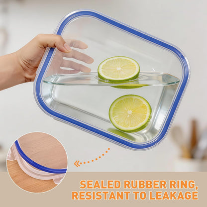 Glass Food Storage Containers with Lids, Meal Prep Containers, Airtight Bento Boxes with Leak Proof Locking for Microwave, Oven, Freezer and Dishwasher, BPA Free