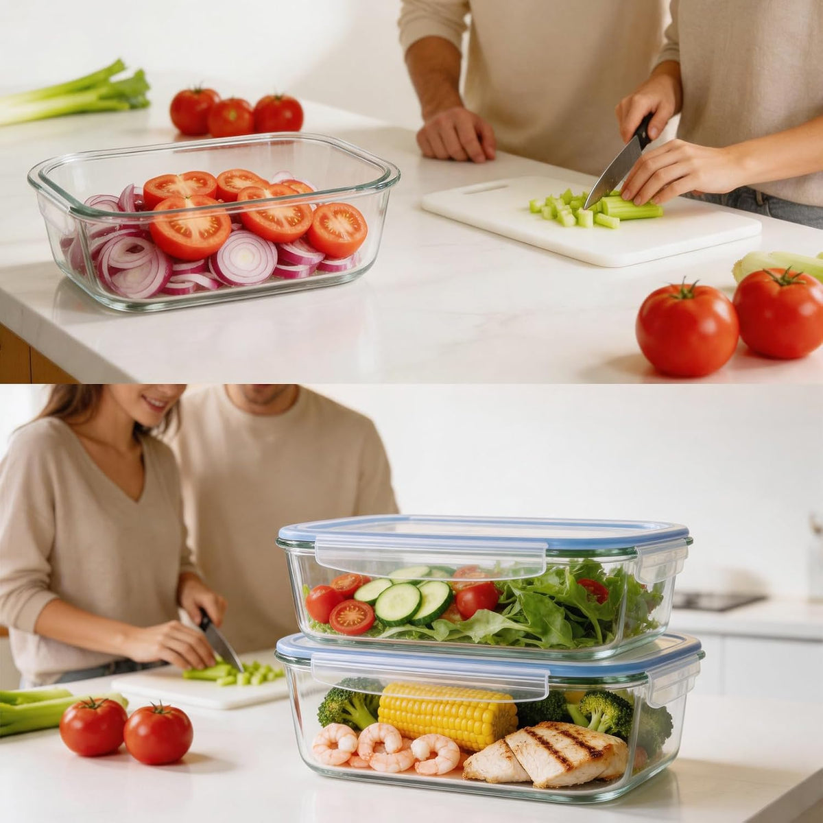 Glass Food Storage Containers with Lids, Meal Prep Containers, Airtight Bento Boxes with Leak Proof Locking for Microwave, Oven, Freezer and Dishwasher, BPA Free