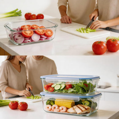 Glass Food Storage Containers with Lids, Meal Prep Containers, Airtight Bento Boxes with Leak Proof Locking for Microwave, Oven, Freezer and Dishwasher, BPA Free