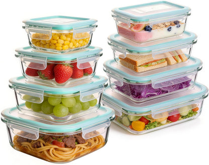 Glass Food Storage Containers with Lids, Meal Prep Containers, Airtight Bento Boxes with Leak Proof Locking for Microwave, Oven, Freezer and Dishwasher, BPA Free