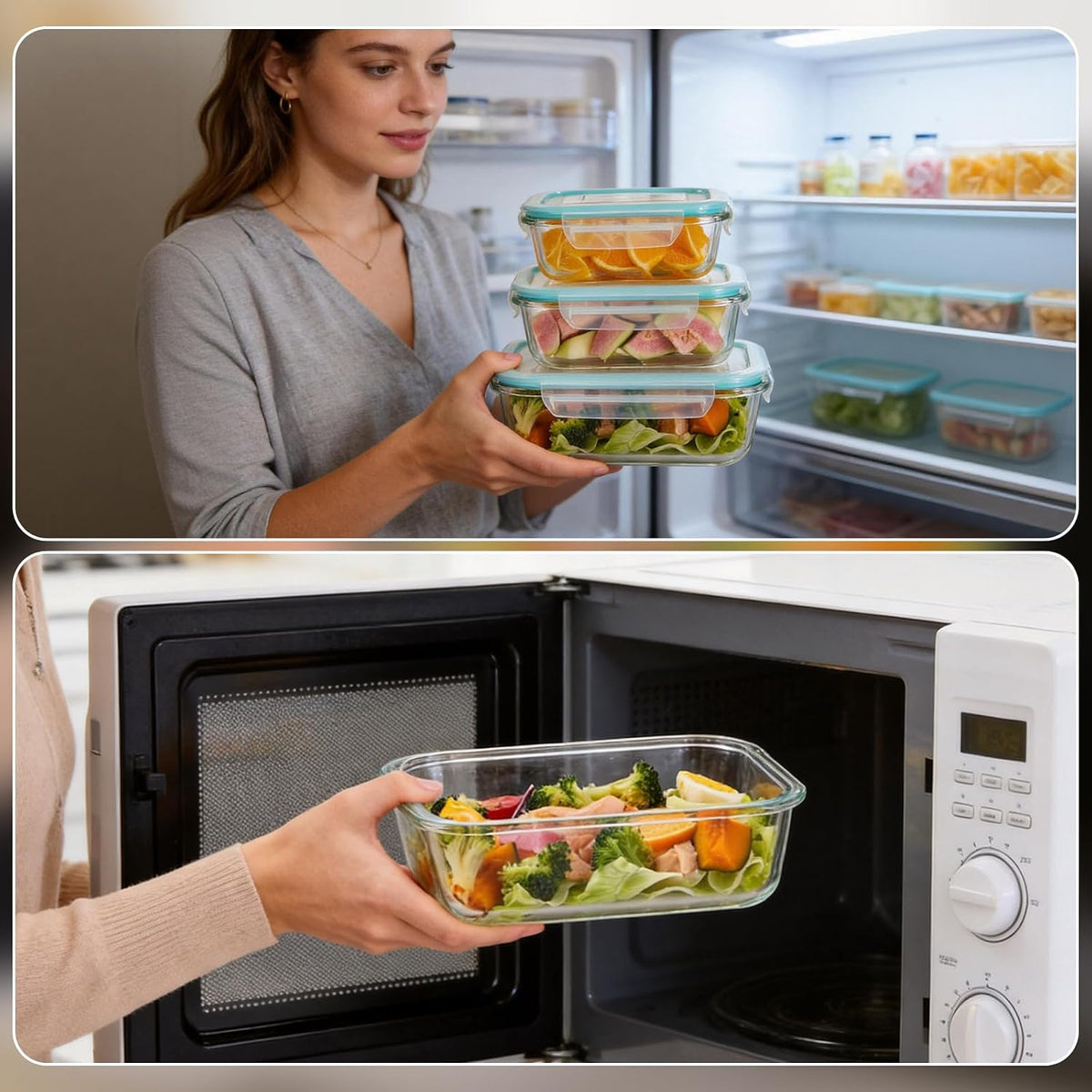 Glass Food Storage Containers with Lids, Meal Prep Containers, Airtight Bento Boxes with Leak Proof Locking for Microwave, Oven, Freezer and Dishwasher, BPA Free
