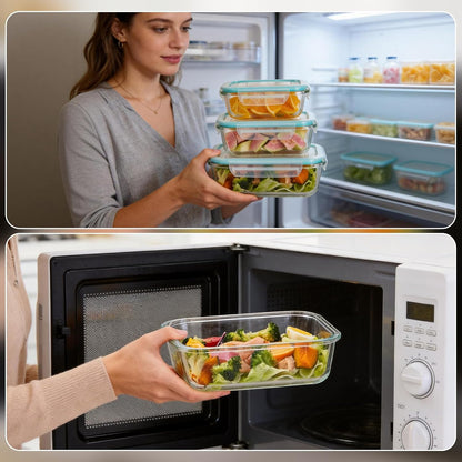 Glass Food Storage Containers with Lids, Meal Prep Containers, Airtight Bento Boxes with Leak Proof Locking for Microwave, Oven, Freezer and Dishwasher, BPA Free