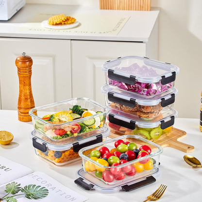 Glass Food Storage Containers with Lids, Meal Prep Containers, Airtight Bento Boxes with Leak Proof Locking for Microwave, Oven, Freezer and Dishwasher, BPA Free