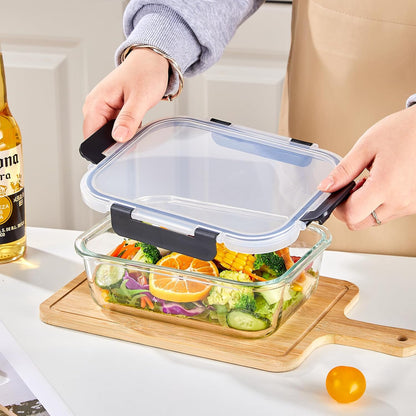 Glass Food Storage Containers with Lids, Meal Prep Containers, Airtight Bento Boxes with Leak Proof Locking for Microwave, Oven, Freezer and Dishwasher, BPA Free