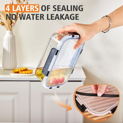 Glass Food Storage Containers with Lids, Meal Prep Containers, Airtight Bento Boxes with Leak Proof Locking for Microwave, Oven, Freezer and Dishwasher, BPA Free