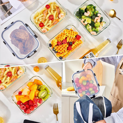 Glass Food Storage Containers with Lids, Meal Prep Containers, Airtight Bento Boxes with Leak Proof Locking for Microwave, Oven, Freezer and Dishwasher, BPA Free