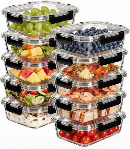 Glass Food Storage Containers with Lids, Meal Prep Containers, Airtight Bento Boxes with Leak Proof Locking for Microwave, Oven, Freezer and Dishwasher, BPA Free