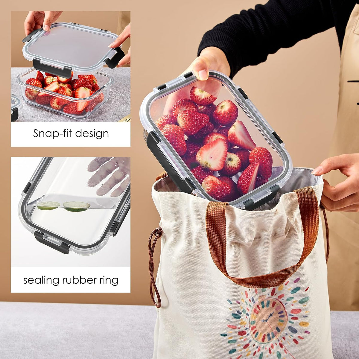 Glass Food Storage Containers with Lids, Meal Prep Containers, Airtight Bento Boxes with Leak Proof Locking for Microwave, Oven, Freezer and Dishwasher, BPA Free