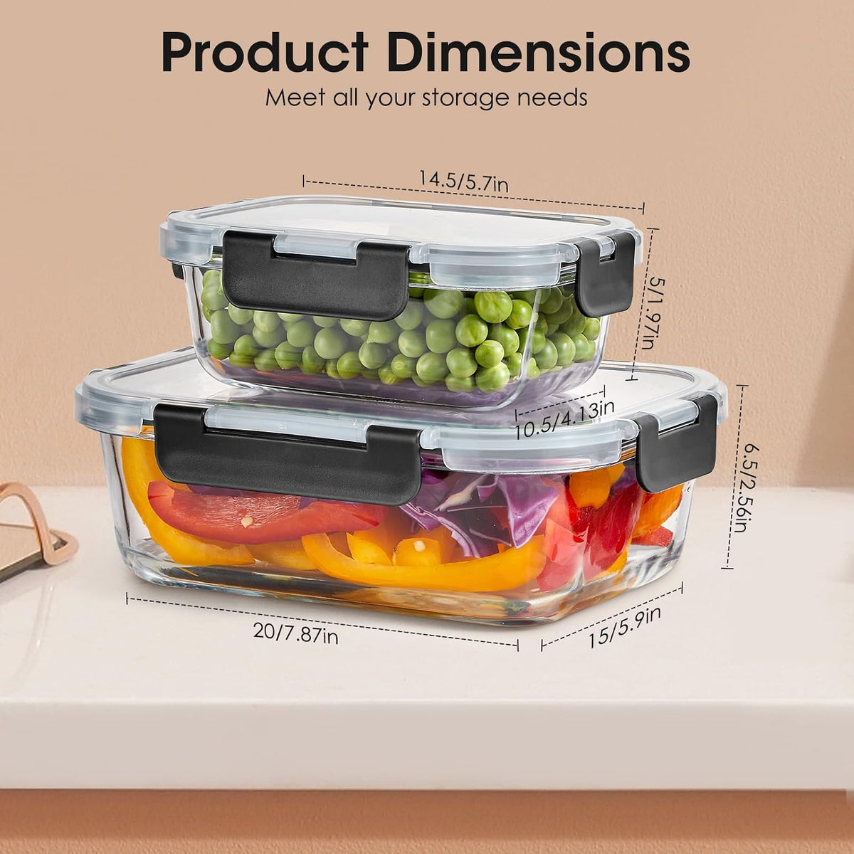 Glass Food Storage Containers with Lids, Meal Prep Containers, Airtight Bento Boxes with Leak Proof Locking for Microwave, Oven, Freezer and Dishwasher, BPA Free