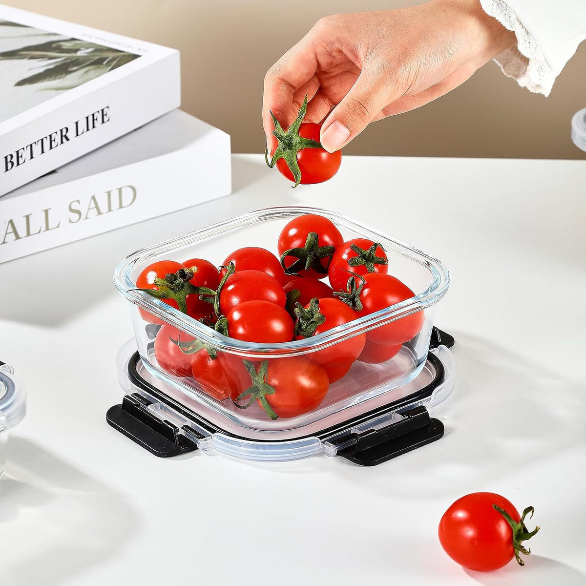 Glass Food Storage Containers with Lids, Meal Prep Containers, Airtight Bento Boxes with Leak Proof Locking for Microwave, Oven, Freezer and Dishwasher, BPA Free