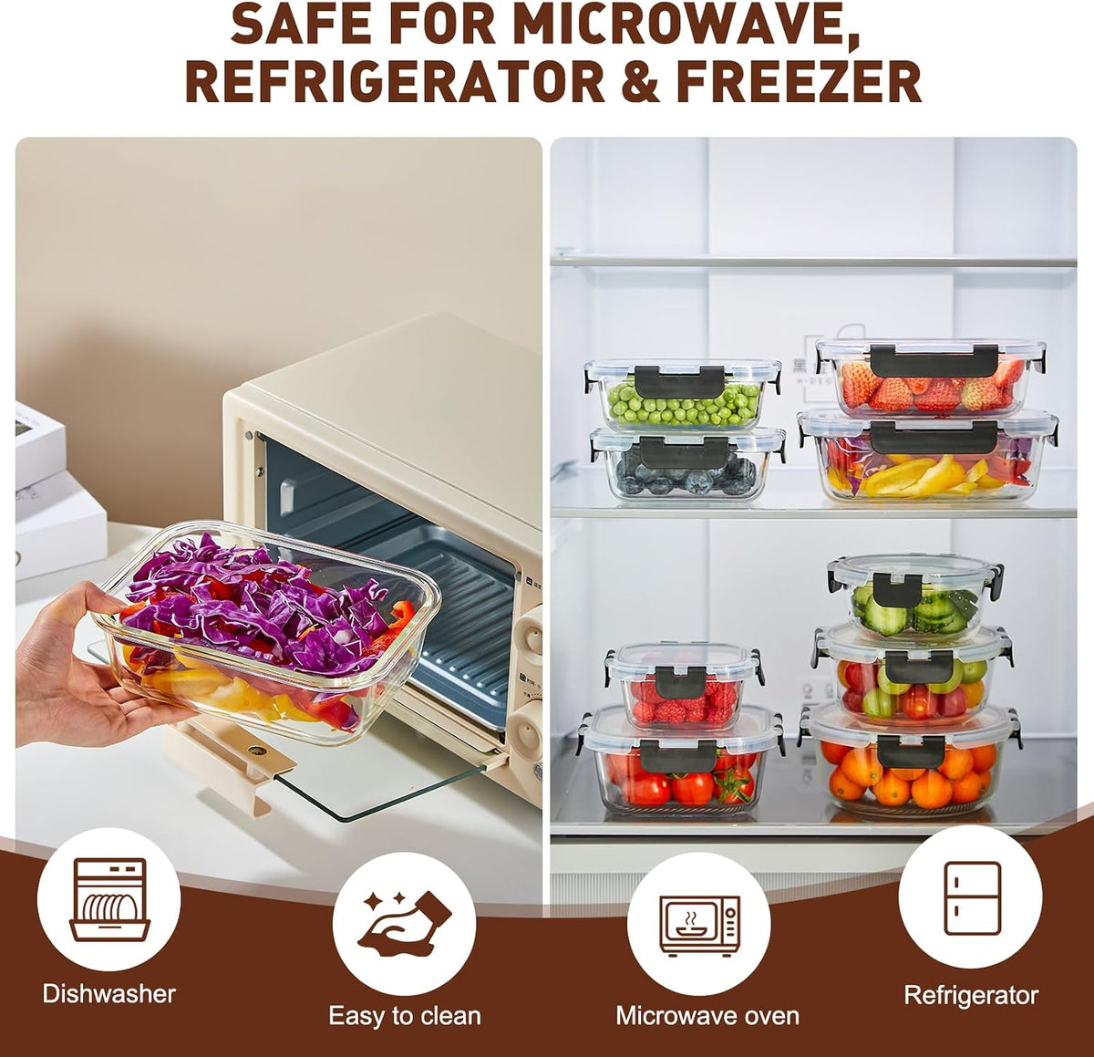 Glass Food Storage Containers with Lids, Meal Prep Containers, Airtight Bento Boxes with Leak Proof Locking for Microwave, Oven, Freezer and Dishwasher, BPA Free
